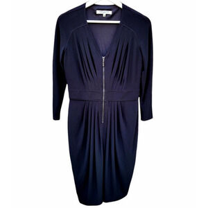 Vintage Evan Picone, Black Long Sleeve‎ Gather Zip Front Body Contour Dress